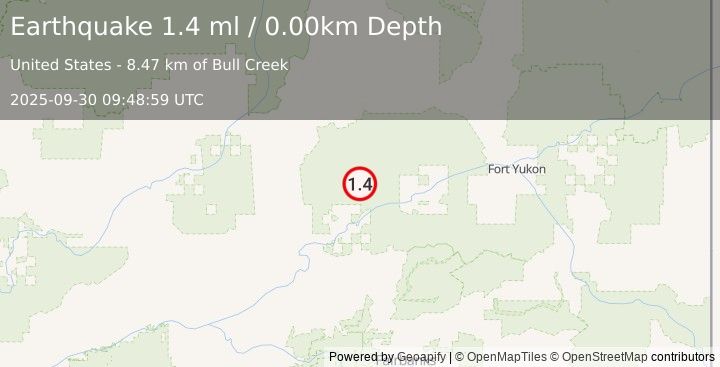 Earthquake 50 km NNE of Stevens Village, Alaska (1.4 ml) (2025-09-30 09:48:59 UTC)