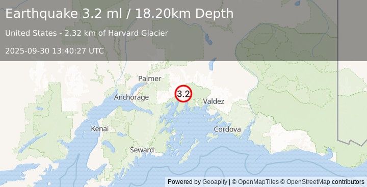 Earthquake 57 km S of Glacier View, Alaska (3.2 ml) (2025-09-30 13:40:27 UTC)