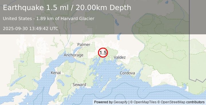 Earthquake 56 km S of Glacier View, Alaska (1.5 ml) (2025-09-30 13:49:42 UTC)