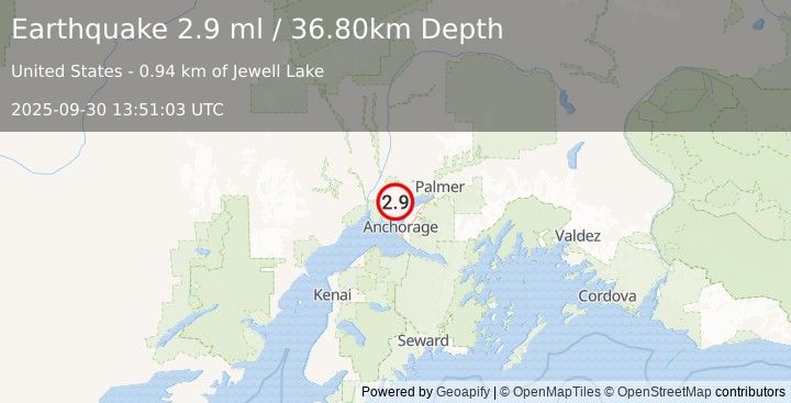 Earthquake 7 km SSW of Big Lake, Alaska (2.9 ml) (2025-09-30 13:51:03 UTC)