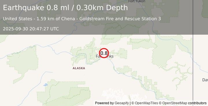 Earthquake 4 km NW of Farmers Loop, Alaska (0.8 ml) (2025-09-30 20:47:27 UTC)