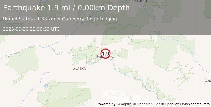 Earthquake 2 km NNW of Farmers Loop, Alaska (1.9 ml) (2025-09-30 22:56:59 UTC)