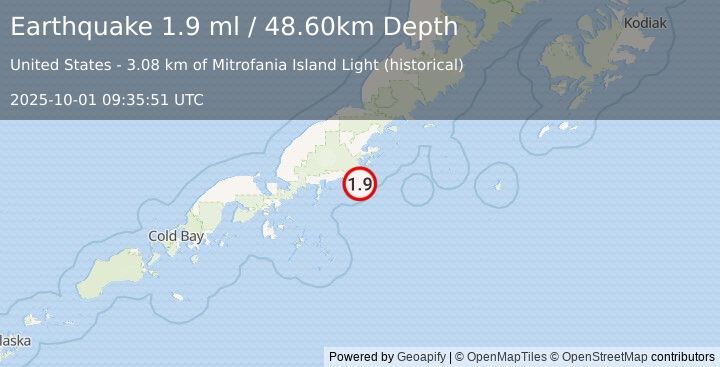 Earthquake 30 km ESE of Perryville, Alaska (1.9 ml) (2025-10-01 09:35:51 UTC)