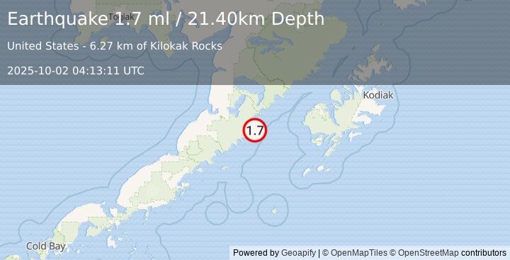 Earthquake 78 km ESE of Ugashik, Alaska (1.7 ml) (2025-10-02 04:13:11 UTC)