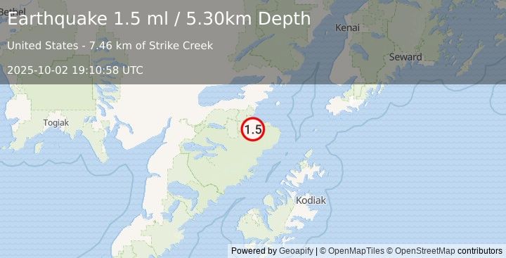 Earthquake 62 km SSE of Kokhanok, Alaska (1.5 ml) (2025-10-02 19:10:58 UTC)