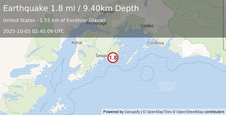 Earthquake 39 km E of Lowell Point, Alaska (1.8 ml) (2025-10-03 02:45:09 UTC)