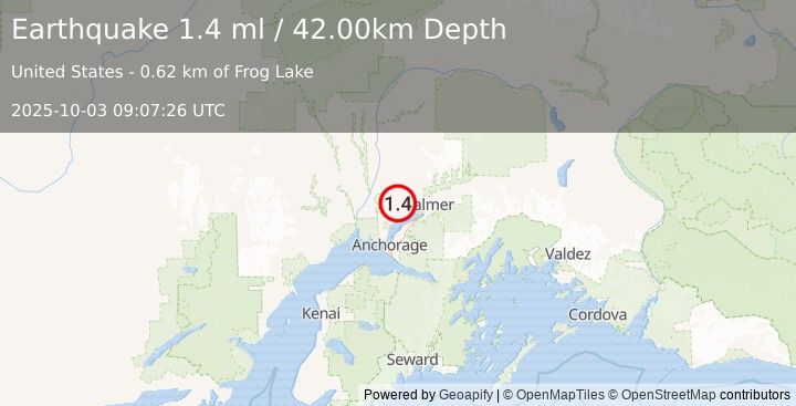 Earthquake 5 km ESE of Houston, Alaska (1.4 ml) (2025-10-03 09:07:26 UTC)