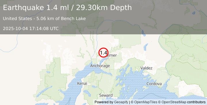 Earthquake 8 km N of Meadow Lakes, Alaska (1.4 ml) (2025-10-04 17:14:08 UTC)