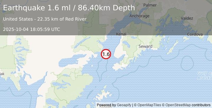 Earthquake 31 km W of Anchor Point, Alaska (1.6 ml) (2025-10-04 18:05:59 UTC)