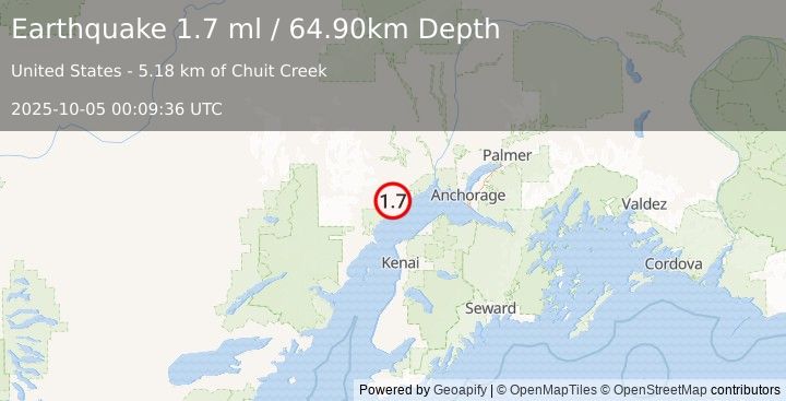 Earthquake 17 km W of Beluga, Alaska (1.7 ml) (2025-10-05 00:09:36 UTC)