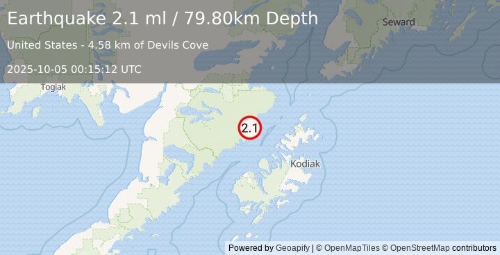 Earthquake 81 km WNW of Aleneva, Alaska (2.1 ml) (2025-10-05 00:15:12 UTC)