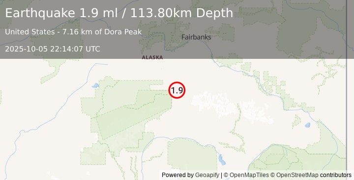 Earthquake 18 km ENE of Denali Park, Alaska (1.9 ml) (2025-10-05 22:14:07 UTC)