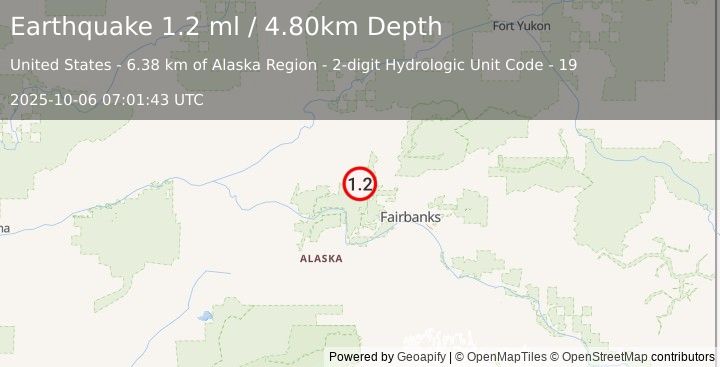 Earthquake 24 km E of Minto, Alaska (1.2 ml) (2025-10-06 07:01:43 UTC)