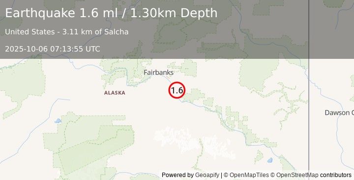 Earthquake 3 km S of Salcha, Alaska (1.6 ml) (2025-10-06 07:13:55 UTC)