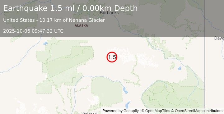 Earthquake 72 km E of Cantwell, Alaska (1.5 ml) (2025-10-06 09:47:32 UTC)