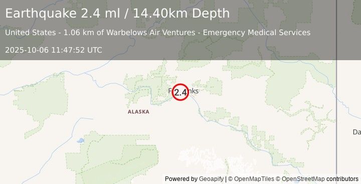 Earthquake 2 km W of South Van Horn, Alaska (2.4 ml) (2025-10-06 11:47:52 UTC)