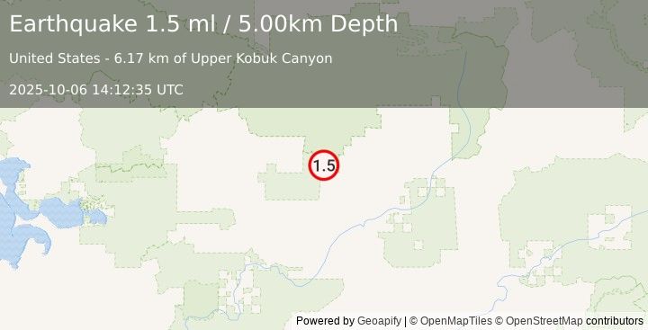 Earthquake 84 km WNW of Alatna, Alaska (1.5 ml) (2025-10-06 14:12:35 UTC)
