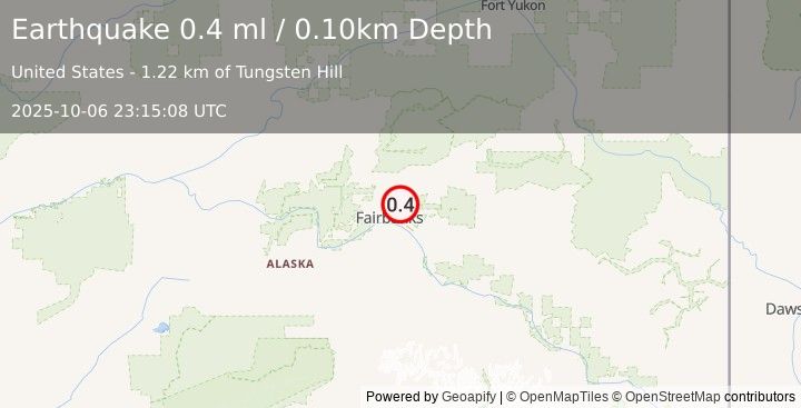 Earthquake 5 km E of Fox, Alaska (0.4 ml) (2025-10-06 23:15:08 UTC)