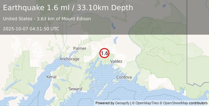 Earthquake 47 km SSE of Glacier View, Alaska (1.6 ml) (2025-10-07 04:51:50 UTC)