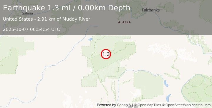 Earthquake 36 km ESE of Denali National Park, Alaska (1.3 ml) (2025-10-07 06:54:54 UTC)