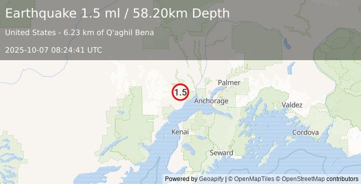Earthquake 29 km NNW of Beluga, Alaska (1.5 ml) (2025-10-07 08:24:41 UTC)