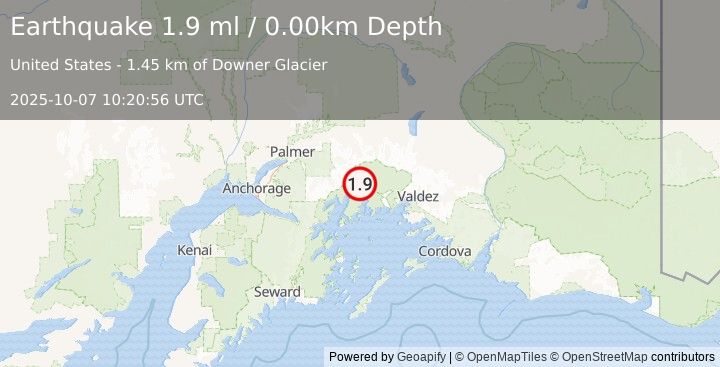 Earthquake 60 km S of Glacier View, Alaska (1.9 ml) (2025-10-07 10:20:56 UTC)