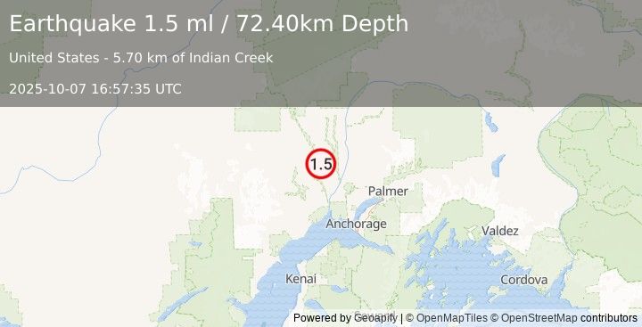 Earthquake 34 km ESE of Skwentna, Alaska (1.5 ml) (2025-10-07 16:57:35 UTC)