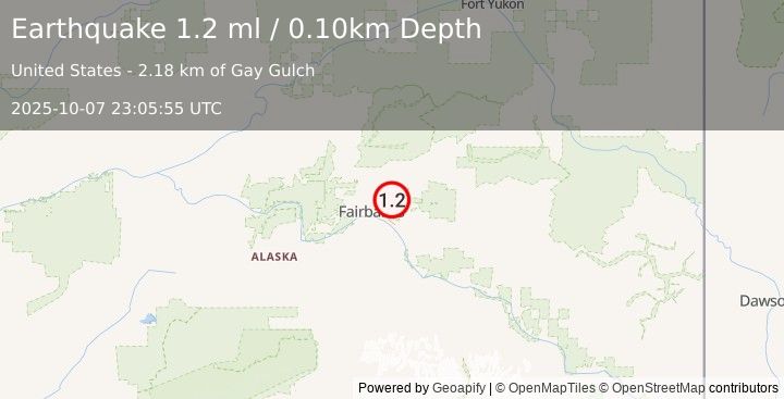 Earthquake 14 km WNW of Two Rivers, Alaska (1.2 ml) (2025-10-07 23:05:55 UTC)