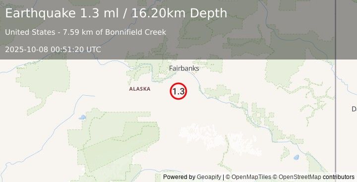 Earthquake 46 km S of South Van Horn, Alaska (1.3 ml) (2025-10-08 00:51:20 UTC)