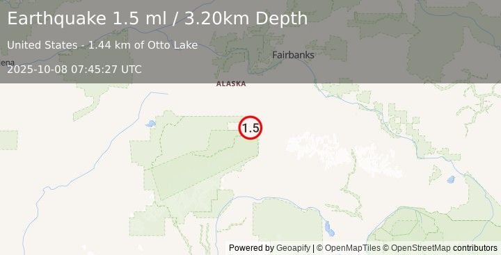 Earthquake 5 km WSW of Healy, Alaska (1.5 ml) (2025-10-08 07:45:27 UTC)