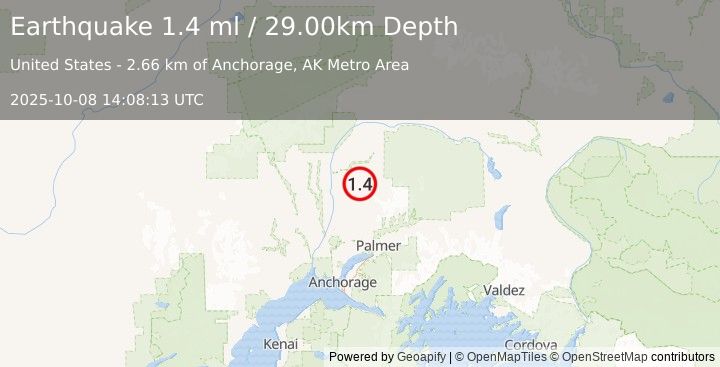 Earthquake 19 km ENE of Susitna North, Alaska (1.4 ml) (2025-10-08 14:08:13 UTC)