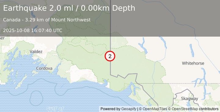 Earthquake 113 km ESE of McCarthy, Alaska (2.0 ml) (2025-10-08 16:07:40 UTC)