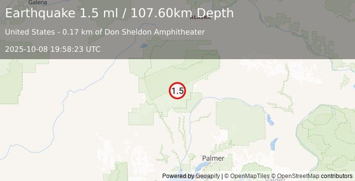 Earthquake 56 km N of Petersville, Alaska (1.5 ml) (2025-10-08 19:58:23 UTC)