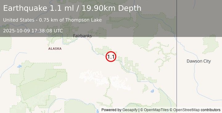 Earthquake 9 km ENE of Big Delta, Alaska (1.1 ml) (2025-10-09 17:38:08 UTC)