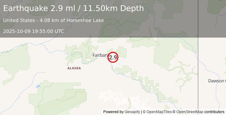 Earthquake 10 km ENE of Moose Creek, Alaska (2.9 ml) (2025-10-09 19:55:00 UTC)