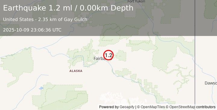 Earthquake 14 km WNW of Two Rivers, Alaska (1.2 ml) (2025-10-09 23:06:36 UTC)