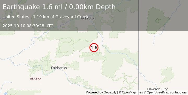 Earthquake 2 km SE of Central, Alaska (1.6 ml) (2025-10-10 08:30:28 UTC)