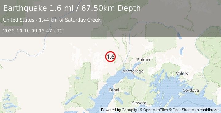Earthquake 32 km S of Skwentna, Alaska (1.6 ml) (2025-10-10 09:15:47 UTC)