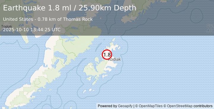 Earthquake 9 km SSW of Aleneva, Alaska (1.8 ml) (2025-10-10 13:44:25 UTC)