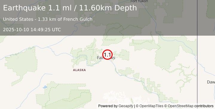 Earthquake 2 km S of Fox, Alaska (1.1 ml) (2025-10-10 14:49:25 UTC)