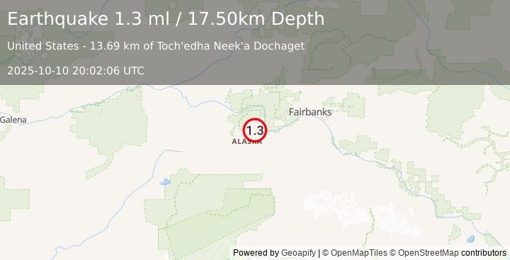 Earthquake 5 km SW of Four Mile Road, Alaska (1.3 ml) (2025-10-10 20:02:07 UTC)