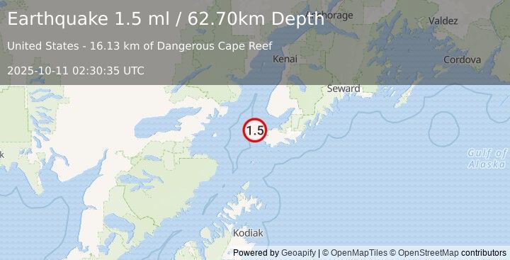 Earthquake 18 km NW of Nanwalek, Alaska (1.5 ml) (2025-10-11 02:30:35 UTC)