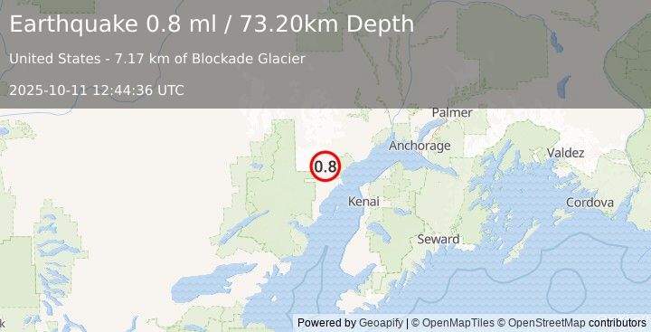 Earthquake 64 km WNW of Beluga, Alaska (0.1 ml) (2025-10-11 12:44:44 UTC)