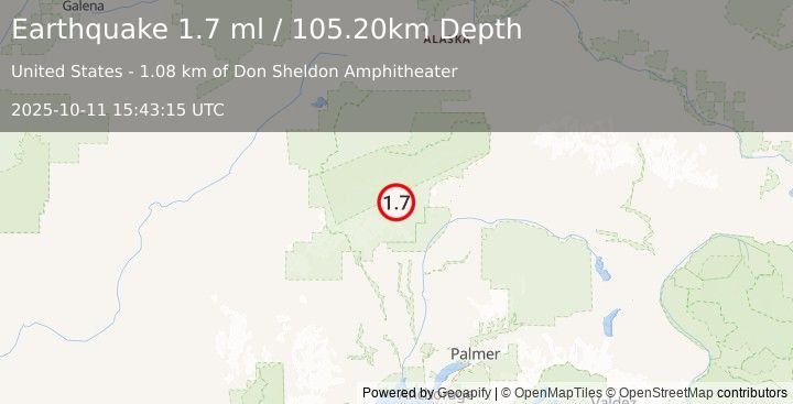 Earthquake 56 km N of Petersville, Alaska (1.7 ml) (2025-10-11 15:43:15 UTC)