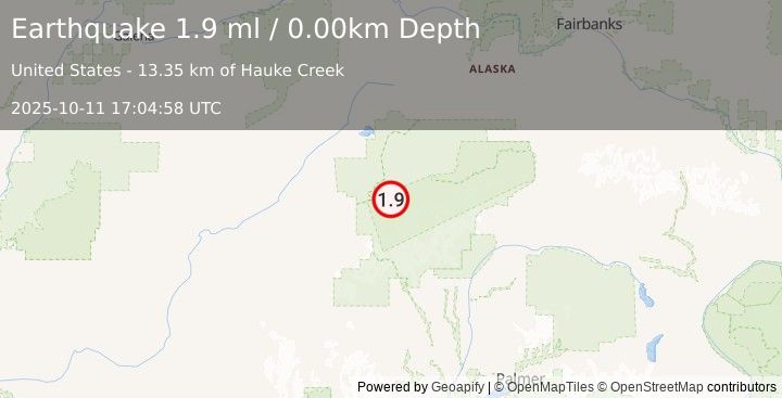 Earthquake 28 km S of Denali National Park, Alaska (1.9 ml) (2025-10-11 17:04:58 UTC)