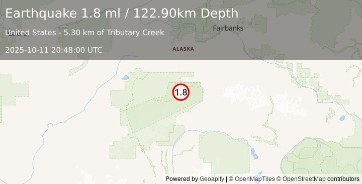 Earthquake 44 km WSW of Denali Park, Alaska (1.8 ml) (2025-10-11 20:48:00 UTC)
