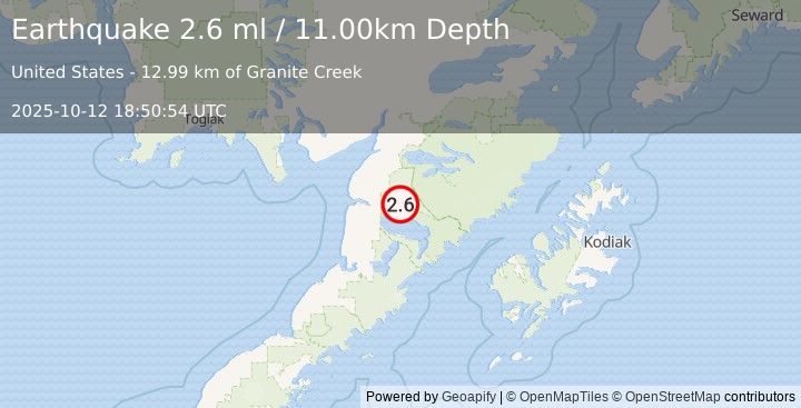 Earthquake 64 km ESE of Egegik, Alaska (2.6 ml) (2025-10-12 18:50:55 UTC)