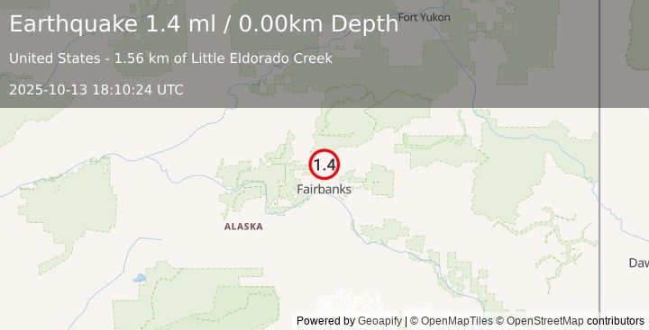 Earthquake 14 km NNW of Fox, Alaska (1.4 ml) (2025-10-13 18:10:24 UTC)