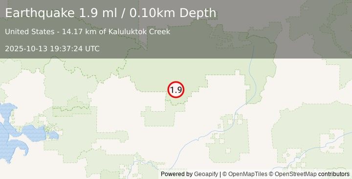 Earthquake 108 km NW of Alatna, Alaska (1.9 ml) (2025-10-13 19:37:24 UTC)