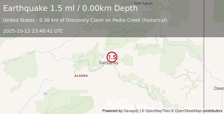 Earthquake 8 km NE of Fox, Alaska (1.5 ml) (2025-10-13 23:48:41 UTC)